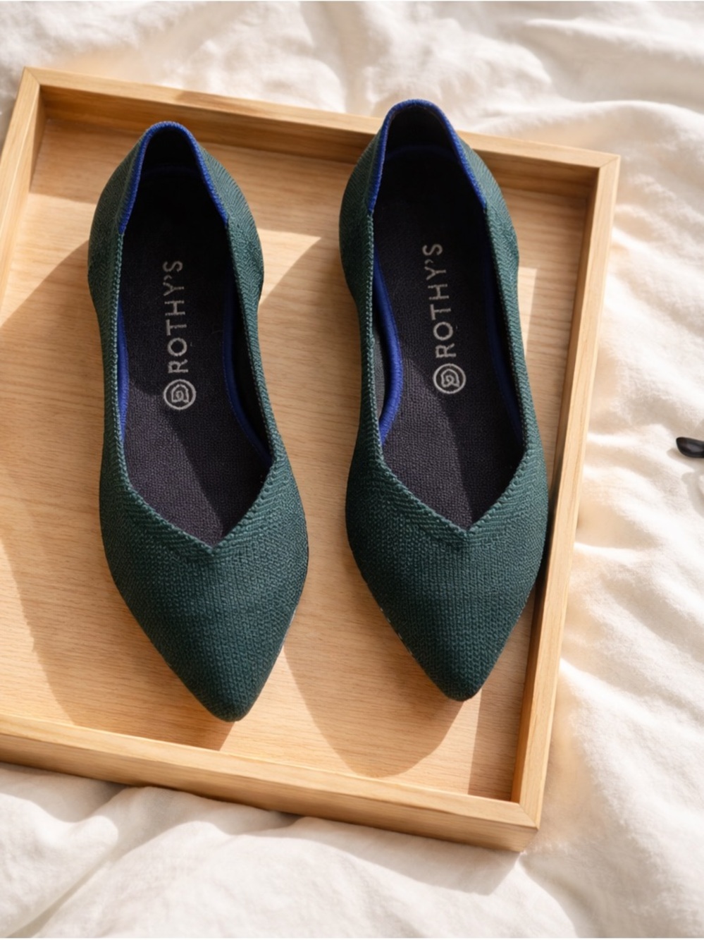 Rothy's Emerald Pointed Knit Flat in Forest Green